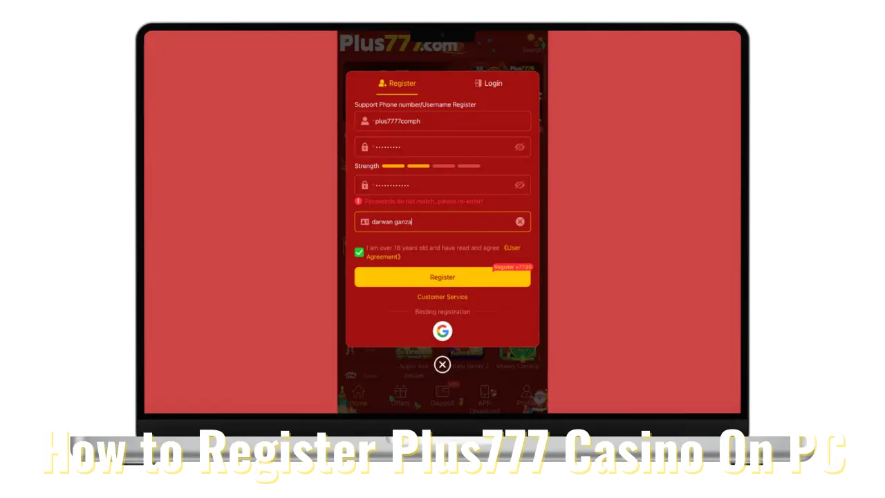 How to Register Plus777 Casino On PC 